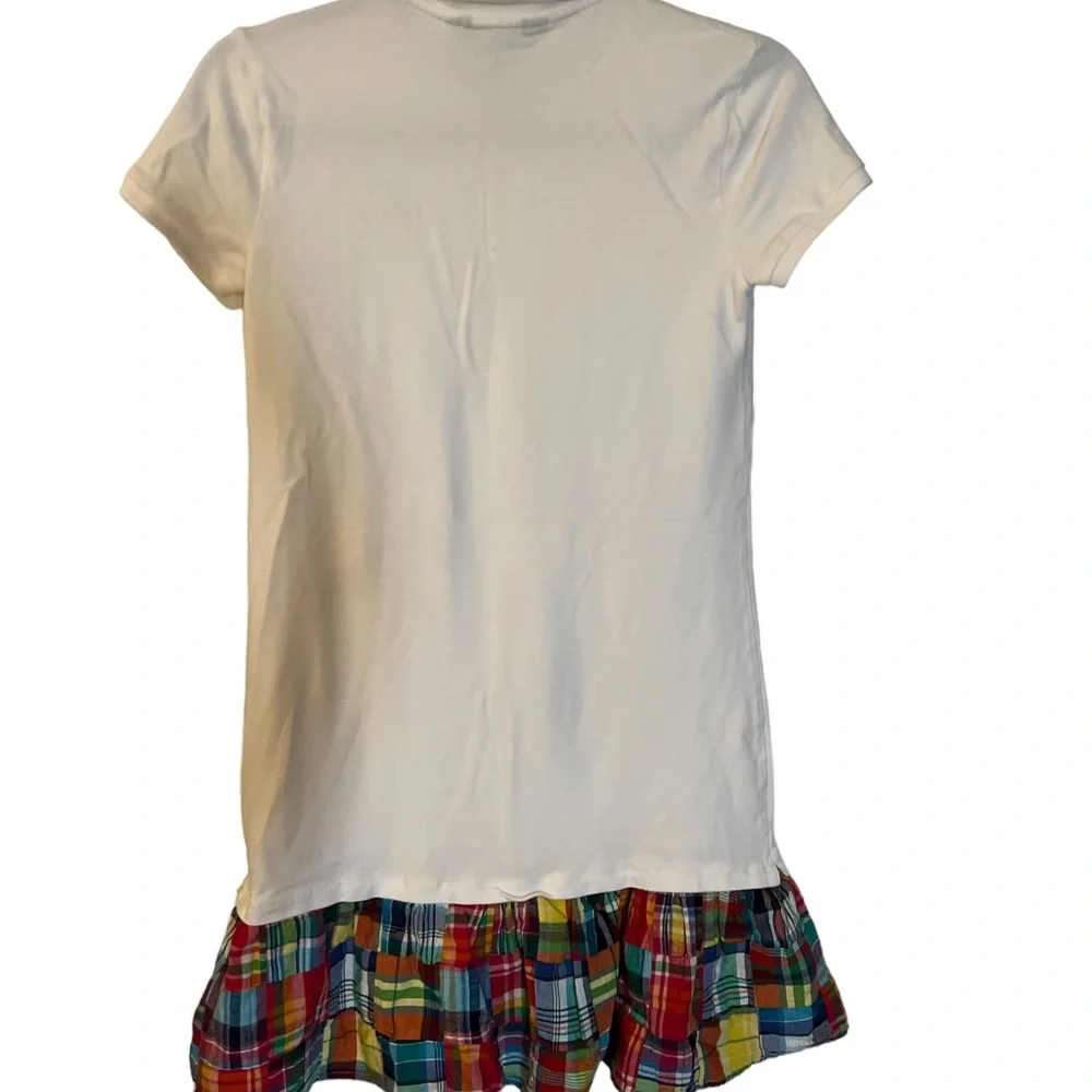 Ralph Lauren White Polo Dress with Colorful Plaid Ruffle - Kids